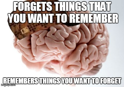 Le cerveau : Oubli ce que l'on veut se souvenir, se souvient de ce que l'on veut oublier.