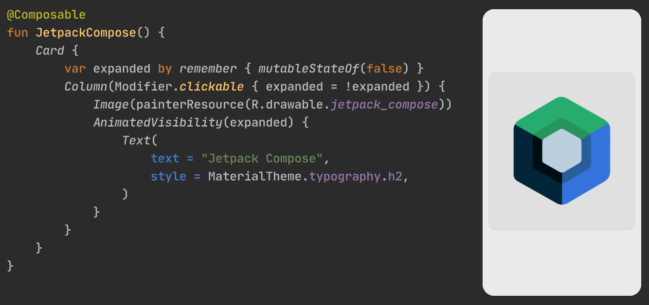 Exemple de code en Kotlin pour Jetpack Compose